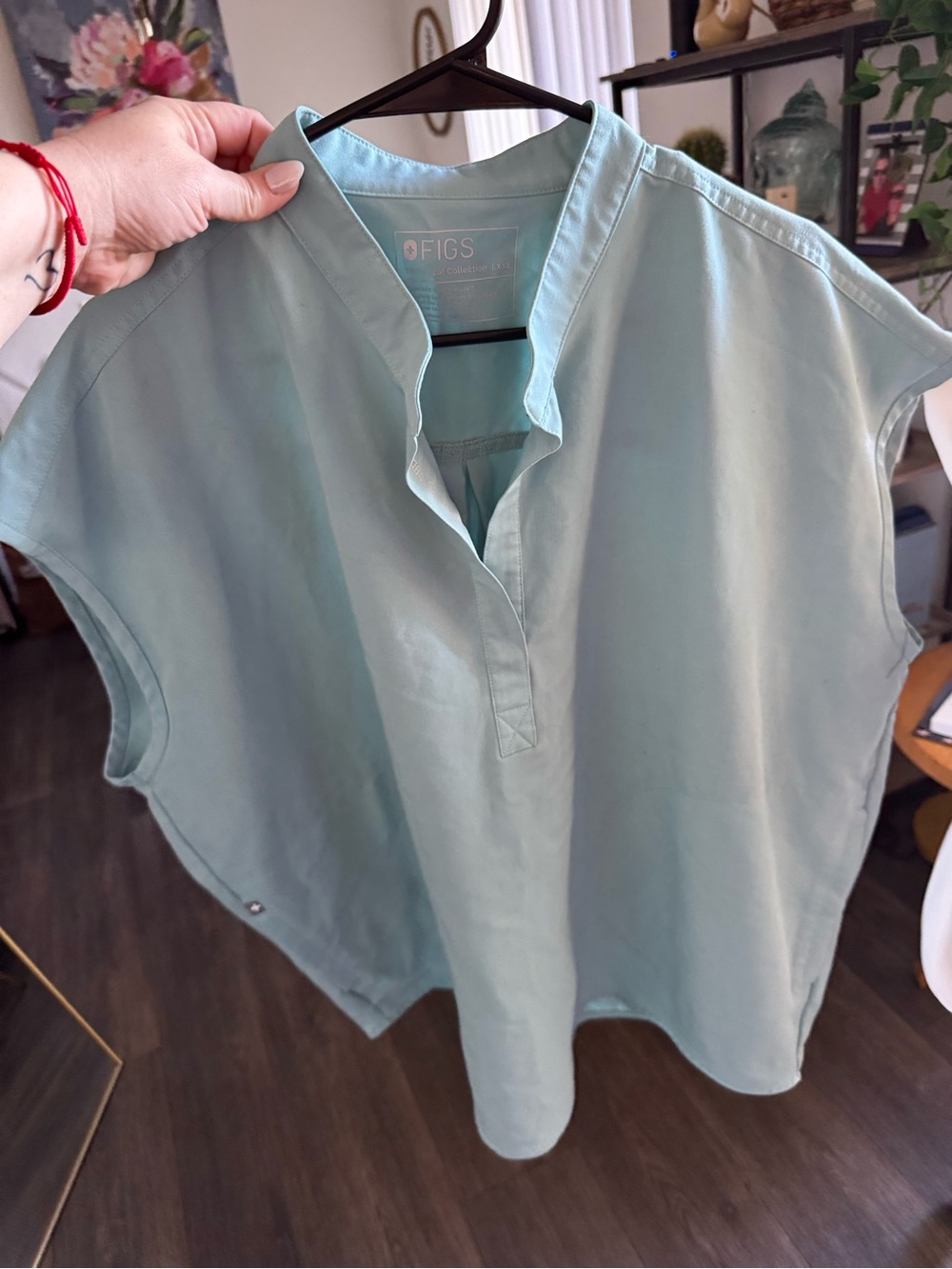 FIGS Mint Green Split-Neck Tunic Top